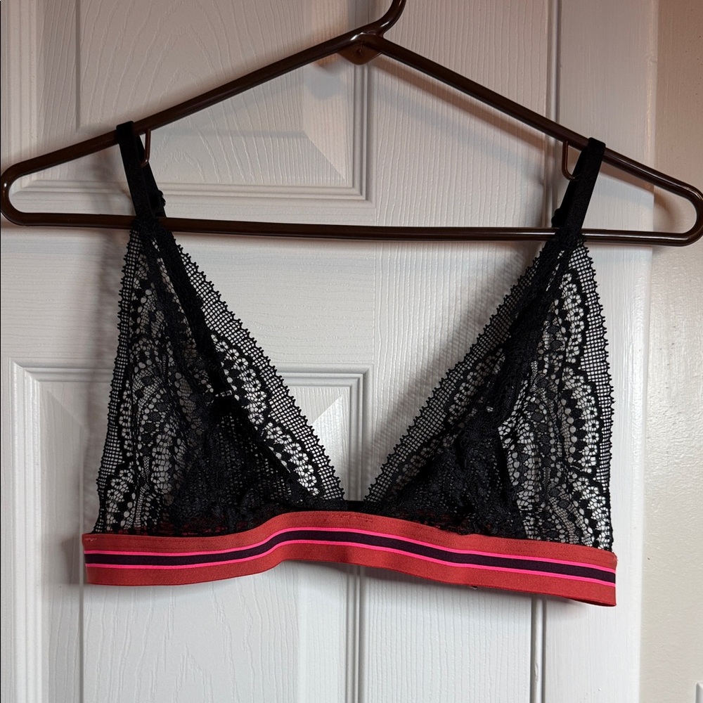 Victoria's Secret Black Lace Bralette with Pink Stripe